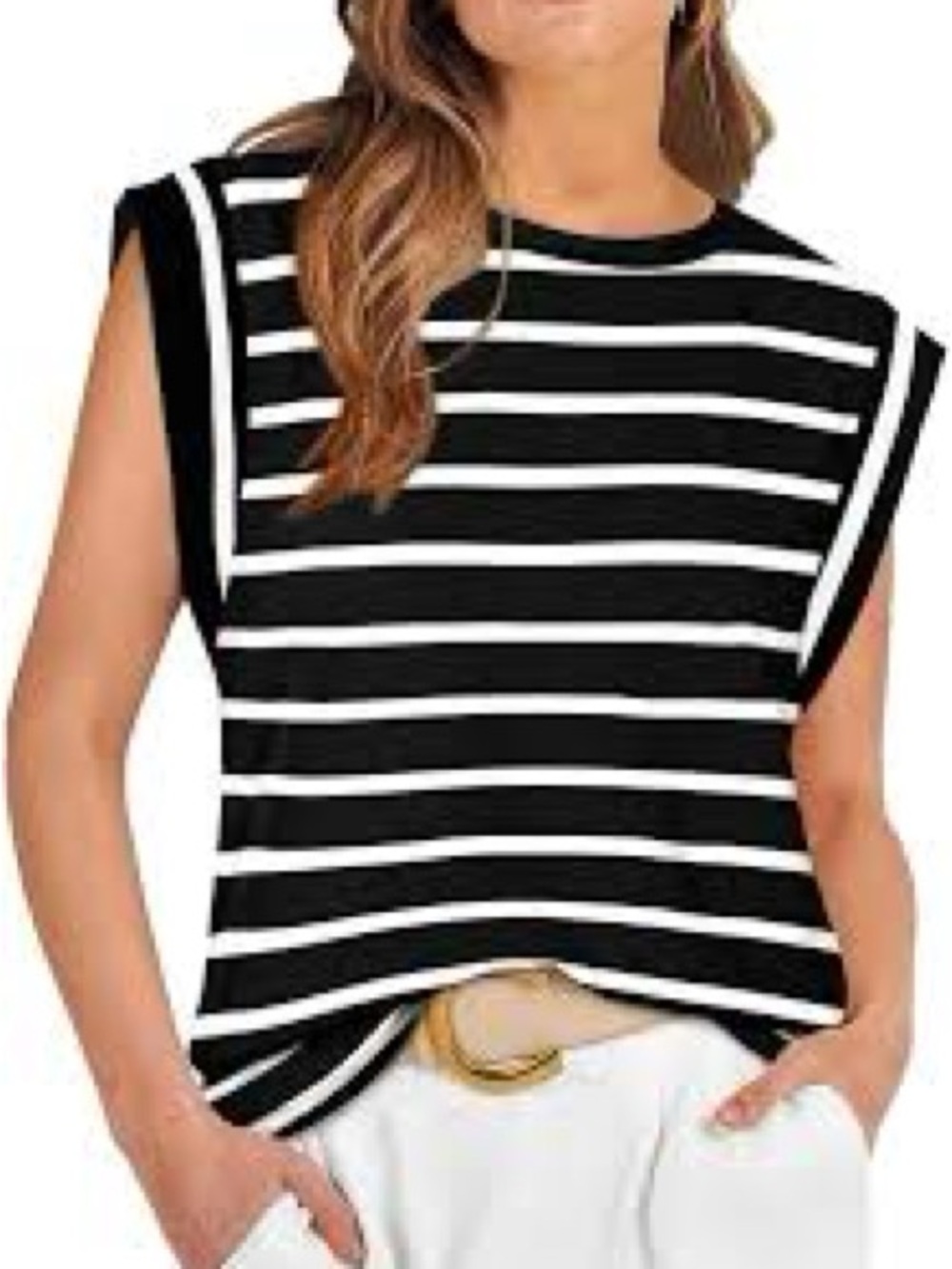 Black and White Striped Sleeveless Top
